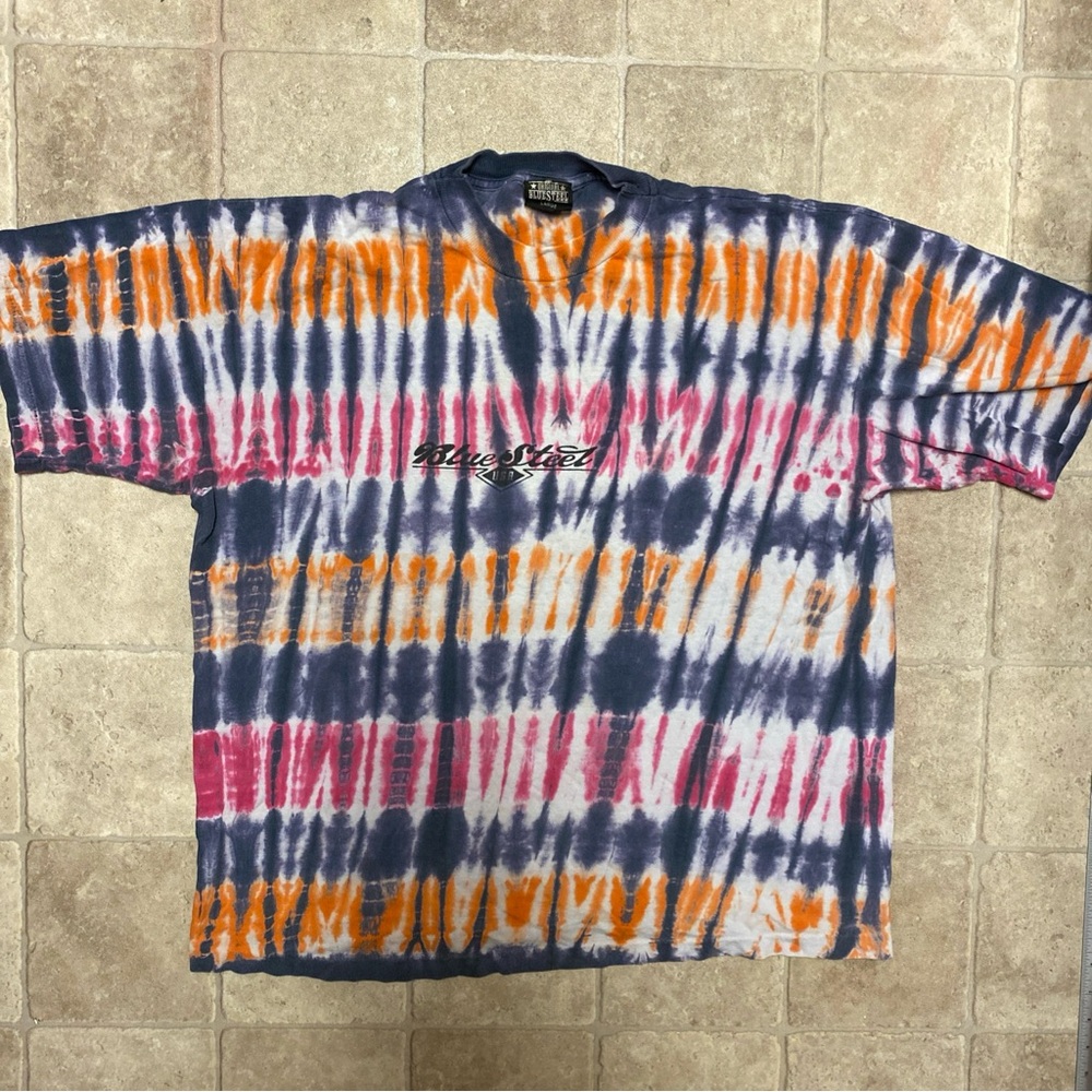 Blue Steel VTG Tie-Sye T-Shirt L Measurement USA Single Stitch